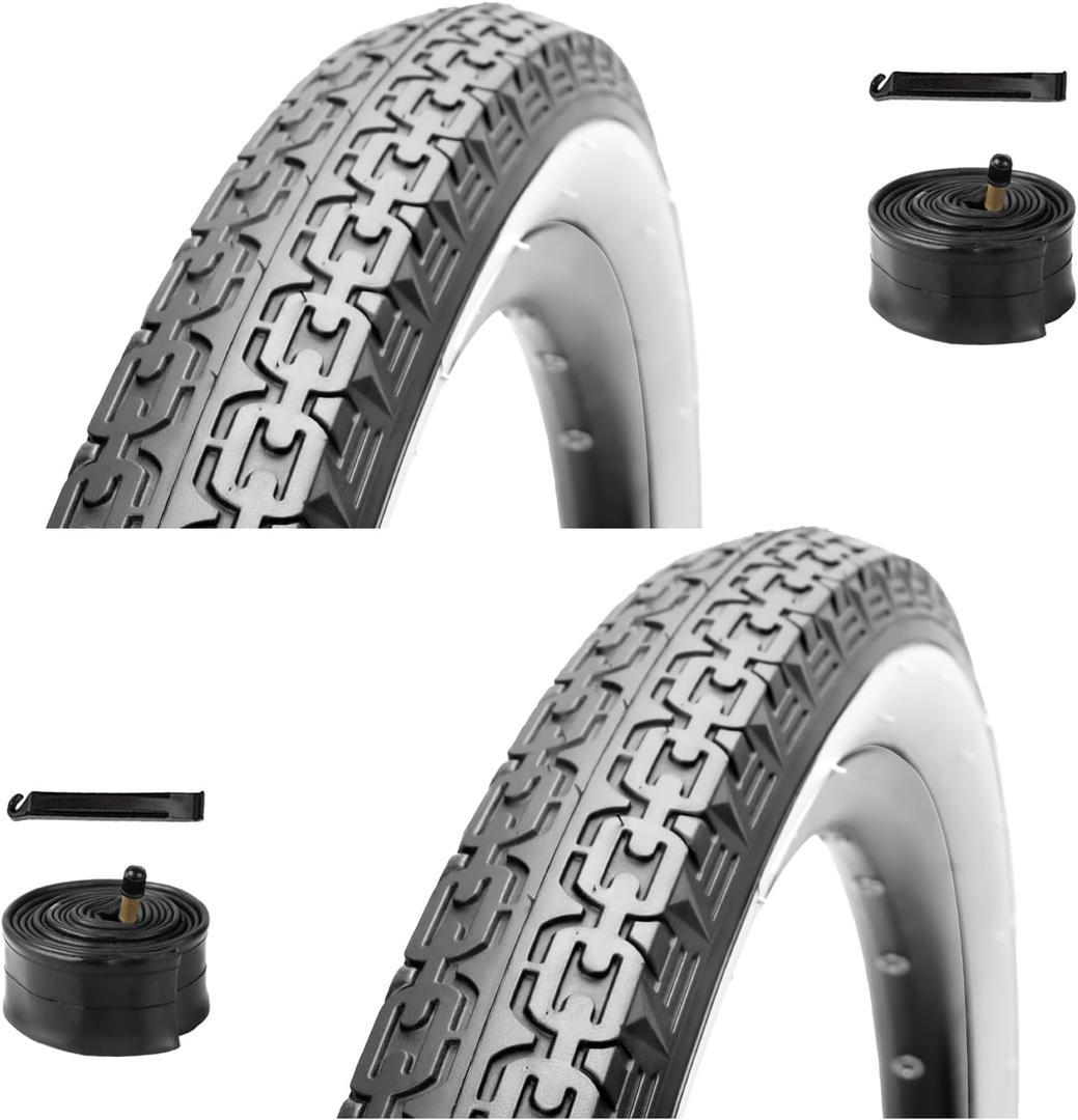 WHEELO 26 inch Cruiser Bike Tires Set: 2-Pack 26x2.125 Replacement Puncture-Resistant Bicycle Tires and Pair 26-inch Inner Tubes with Tire Levers for Beach Cruiser and Urban Commuting Bicycle