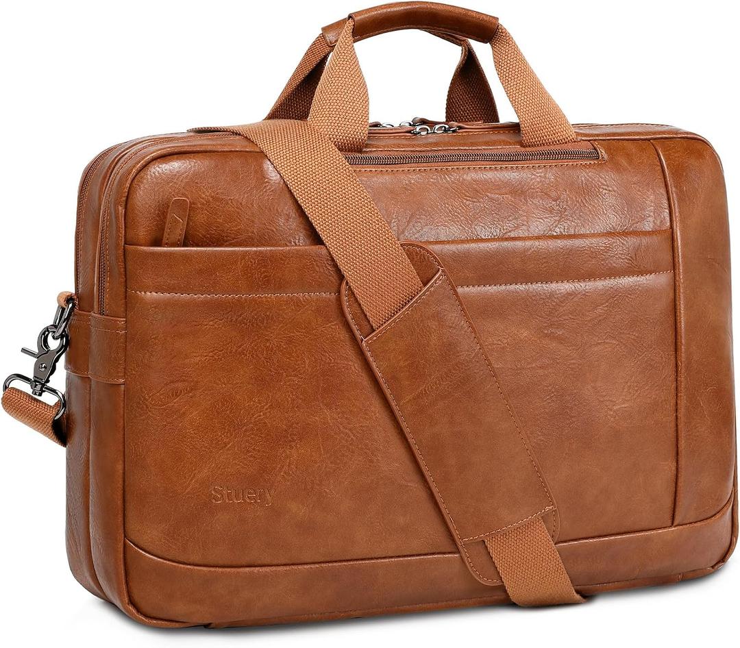 Faux Leather Messenger Bag for Men | 17-17.3 Inch Leather Mens Laptop Bag Leather Briefcasen Convertible Backpack 3 in 1 Computer Handbags Work Bag Shoulder Crossbody Bag Office | Vintage Brown, 16.9 inches x 3.9 inches x 11.8 inches