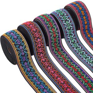 BENECREAT 5 Yards Elastic Woven Jacquard Ribbon - 5 Colors Boho Elastic Band 1" Ethnic Ribbon for DIY Craft Accessories Embellishment Decorations