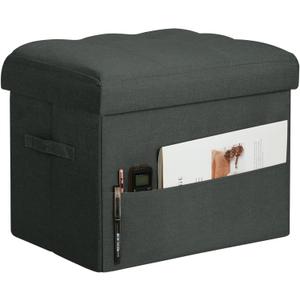 Small Ottoman with Storage, Foldable Ottoman Foot Rest Stool with Thicker Foam Padded Seat. Linen Storage Bench for Bedroom Living Room, Holds Up to 300 lbs, 17x13x13IN(Black Green)
