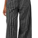 Acelitt Women Casual Drawstring Elastic Waist Loose Wide Leg Striped Pants with Pockets, S-XXL (Black)