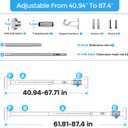 AIZESI Tension Curtain Rod 41-87Inch(3-7Ft),1.26'' Diameter,Long Heavy Duty Adjustable No Drill Shower Curtain Rod for Windows, Balcony, Room Divider – Silver