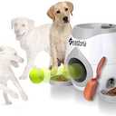 Dog-Toys Interactive Tennis Ball-Launcher Automatic Throwing-Fetch Reward Machine and Food Dispenser (White)