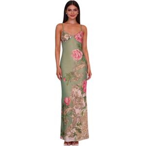 ZGMYC Women's Sleeveless Floral Printed Maxi Dress Sexy V Neck Spaghetti Strap Bodycon Long Dress Beach Party Dress Green