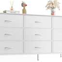 Huuger 9 Drawer Dresser, 47 Inch TV Stand for 50, 55 Inch TV, Entertainment Center with Drawers, Fabric Dresser Chest of Drawer for Bedroom, Closet, PU Leather Surface, White