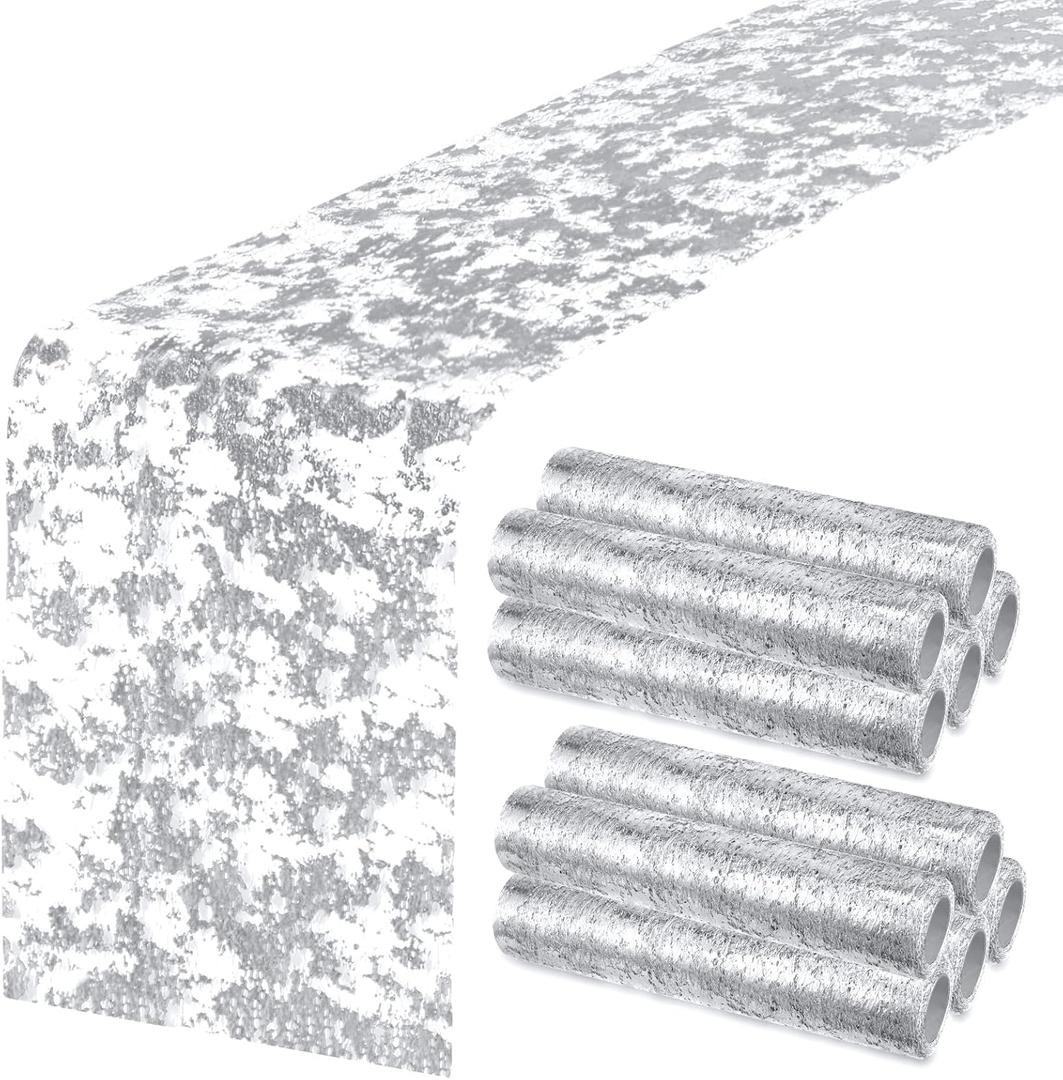 Mixweer 10 Pieces Metallic Table Runner 11 x 110 Inches Sequin Table Runners for Thin Mesh Decorations Party Wedding Birthday Bridal Shower Event(Silver)