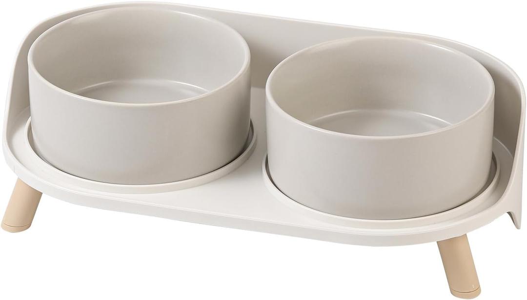 Elevated Ceramic Dog Bowl Set - Double Dog Feeding Bowls with Stand Splash Proof - Raised Dishes for Food and Water - Ideal for Small to Medium Dogs - 2 x 850 ml - 28.74 oz (Grey)
