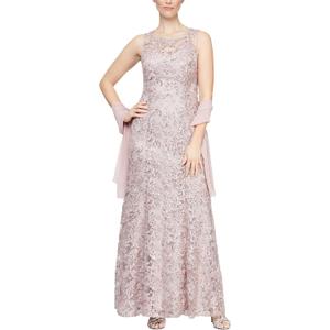 Alex Evenings Women's Long Sleeveless Mother of the Bride Dress with Shawl (Pink, S)