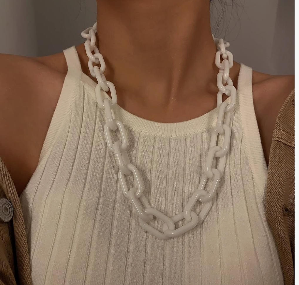 Exaggerated Fashion Acrylic Paperclip Chain Choker Necklace Punk Chunky Statement Personalized Vintage Oval Resin Collar Hip Hop Jewellry for Women Gifts