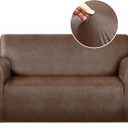 molasofa Loveseat Covers - Couch Cover for Leather Couches, Soft and Washable Loveseat Covers with Leather-Like Quality. Non-Pilling, Non-Slip 1-Piece Couch Cover for Pets and Kids (Dark Brown)