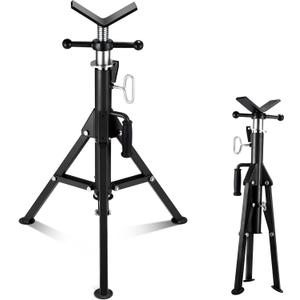 V Head Pipe Jack Stand, Heavy Duty Pipe Stand, 2500LB Jack Stands Carbon Steel with Portable Folding Legs 28-52 Inch Height Adjustable 1/8"-12" Capacity (Black)
