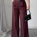 LETSVDO Women's Straight Leg Dress Pants High Waisted Belted Pleated Wide Leg Slacks Trousers(for Work,Business,Office) (Purple, XXXL)