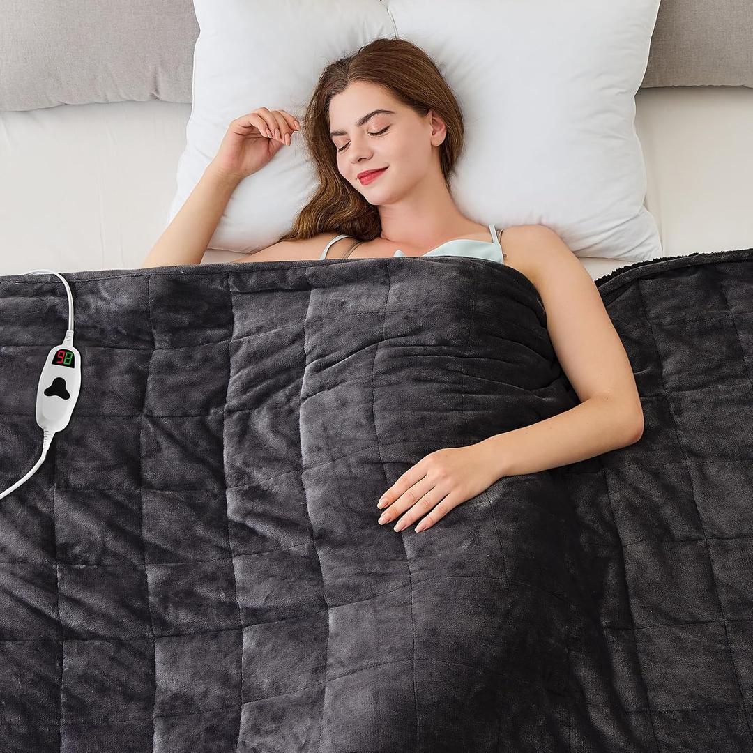 CYMULA Heated Weighted Blanket for Adults, Weighted Heated Blanket 50" x 60", 13lbs Sherpa Fleece Weighted Electric Blanket Soft Heating Blanket with 10 Heating Levels & 1-8 Hours Auto Off, Dark Grey