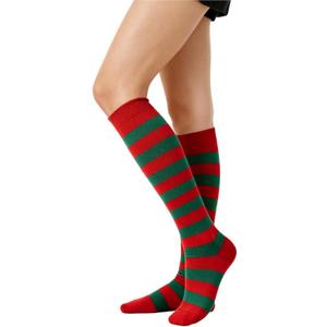Knee high socks for women outdoor Sport striped mid tube socks Running Baseball (Green)