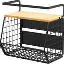 Magnetic Shelf for Fridge with Bamboo Lid, Fruit Vegetable Potato and Onion Wire Basket, Refrigerator Magnetic Spice Rack for Countertops, Cabinets, Laundry Rooms and RVs (Black)