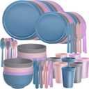 56 Piece Plates and Bowls Sets for 8, Kitchen Dinnerware Sets, Plastic
