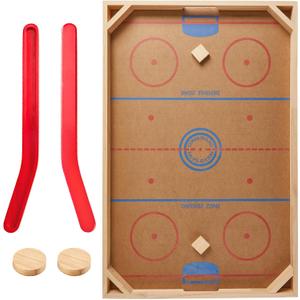 Wooden Tabletop Hockey Game Includes 1 Wooden Game Board 2 Hockey Sticks and 2 Pucks Indoor and Outdoor Sports Board Games for Kids Children Adults Family, 35.43 x 23.62 x 1.97 inches