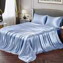 Vonty Satin Sheets Twin Silky Soft Satin Bed Sheets Baby Blue Sheet Set, 1 Deep Pocket Fitted Sheet + 1 Flat Sheet + 1 Pillowcases