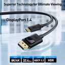 Cable Matters Unidirectional USB C to DisplayPort 1.4 Cable - 3.3ft, Support 8K@60Hz / 4K@240Hz, Thunderbolt 4 to DisplayPort Cable, Display Port to USB C, Black - Not for Portable USBC Monitor