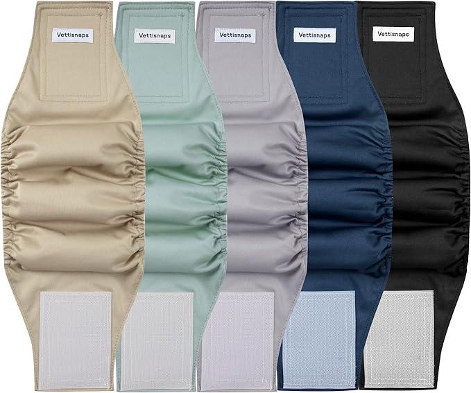 Vettisnaps 5 Pack Dog Diapers Male Reusable Belly Bands Washable for Medium Male Dogs, High Absorbency for Puppy & Doggy, Size M