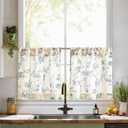 jinchan Floral Kitchen Curtains 24 Inch Linen Tier Curtains Farmhouse Cafe Half Window Drapes Over Sink Light Filtering for Living Room Laundry RV Rod Pocket 2 Panels Blue on Beige, Size: 26"W x 24"L