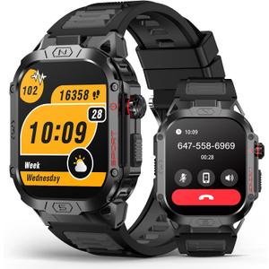 SOUYIE Military Smart Watch for Men Answer/Make Call, 2.02" Outdoor Sport Smartwatch with Flashlight, Heart Rate Blood oxygen Blood Pressure Sleep, 100+ Sport Modes Fitness Tracker for Android and iOS (Black)
