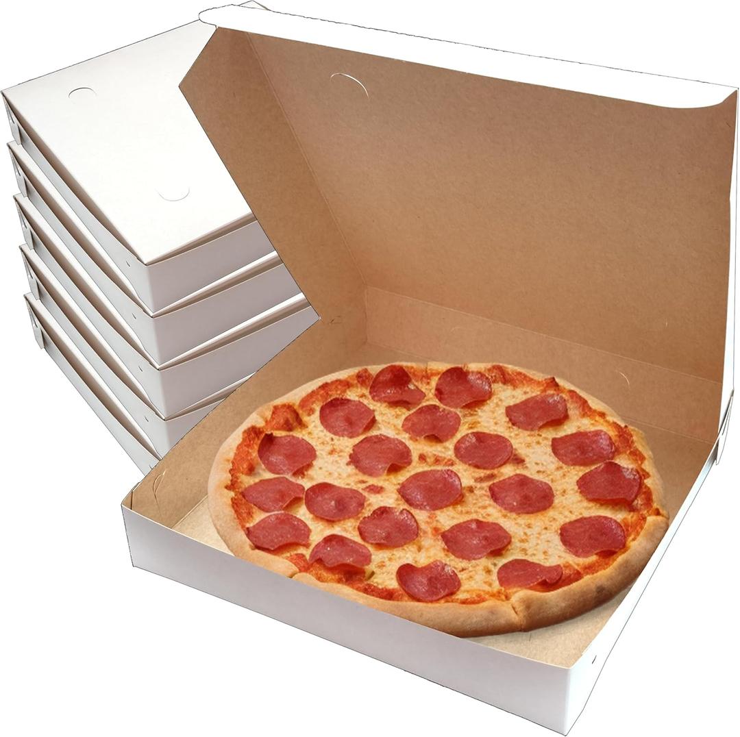 BOARDS+ Extra Thin White Paperboard Boxes 10 x 10 x 1.75 Inches (15 Pack) For Homemade Pizzas, Pastries, Carryouts, Gifts & DIY Projects