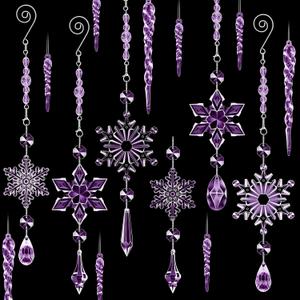 Giegxin 32 Pcs Crystal Christmas Ornaments Crystal Hanging Snowflakes Acrylic Xmas Tree Icicle Drop Decorations with Hooks for Christmas Snow Party Winter(Purple)
