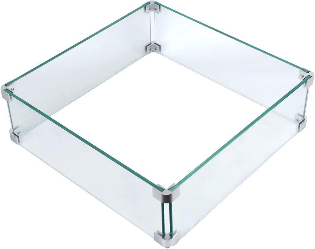 Fire Pit Wind Guard, 17.5 Square Fire Pit Glass Wind Guard Made of Clear Tempered Glass, Set with Assembly Instructions, Screwdriver, Easy to Install