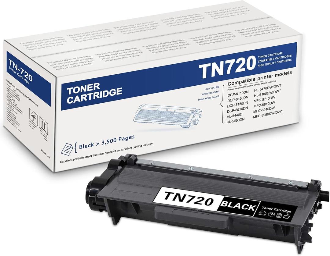 TN-720 Black Toner Cartridge High Yield Replacement for Brother TN750 TN720 Toner HL-5470DW HL-5450DN HL-6180DW MFC-8710DW MFC-8510DN MFC-8910DW MFC-8950DW Printer, 1-Pack