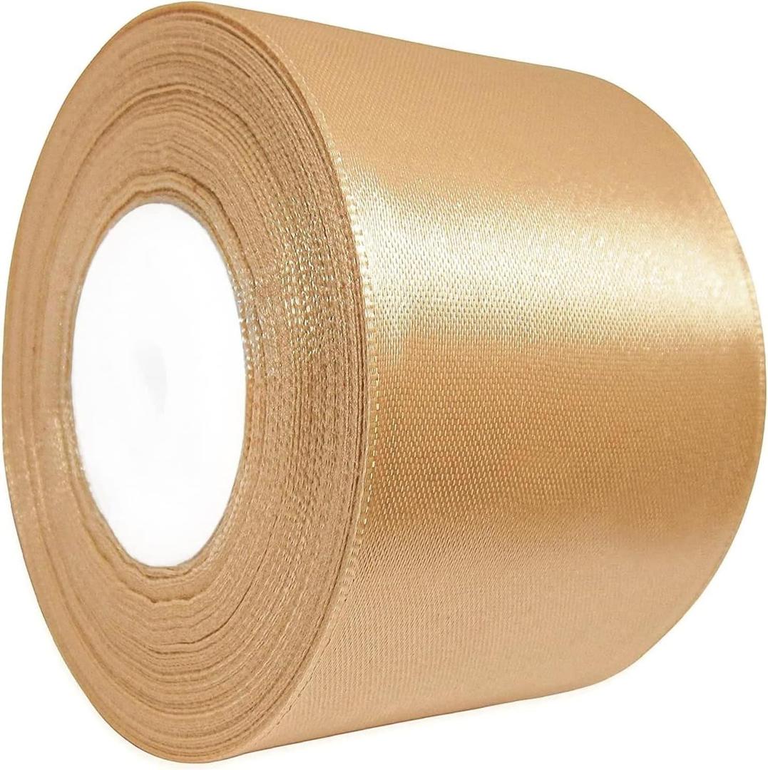 Beige Satin Ribbon for Crafts & Gift Wrapping, 2 Inch Wide x 25 Yards, Solid Beige Fabric Ribbon Roll for Bows, Floral Arrangements, Sewing & DIY Decorations