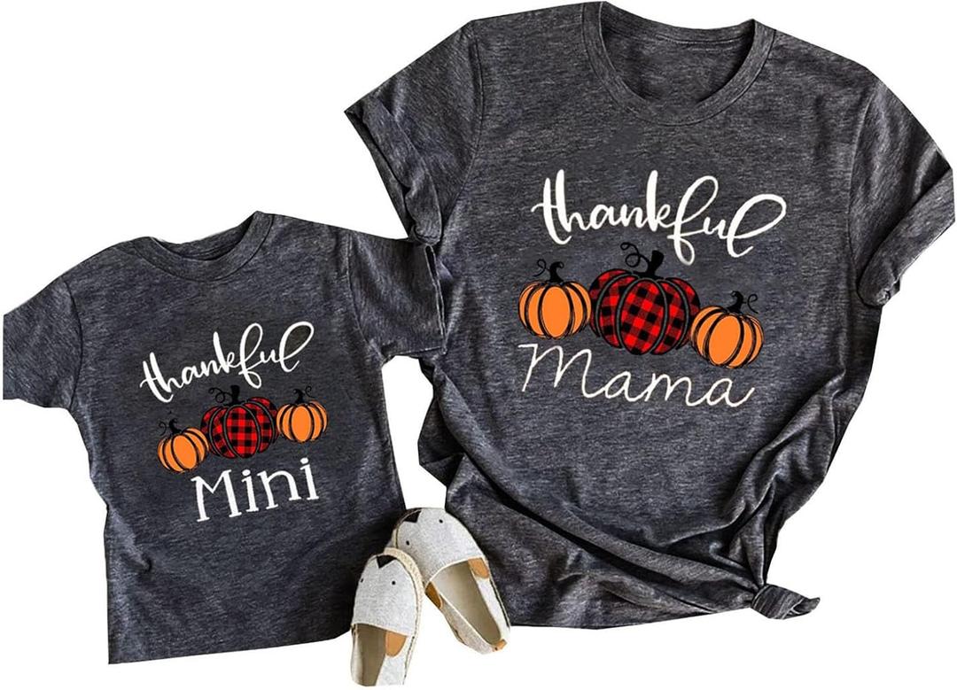 Mama and Mini Shirts Mommy and Me Matching Cute T-Shirts Mother and Daughter Son Gifts Tee (Gray, S)