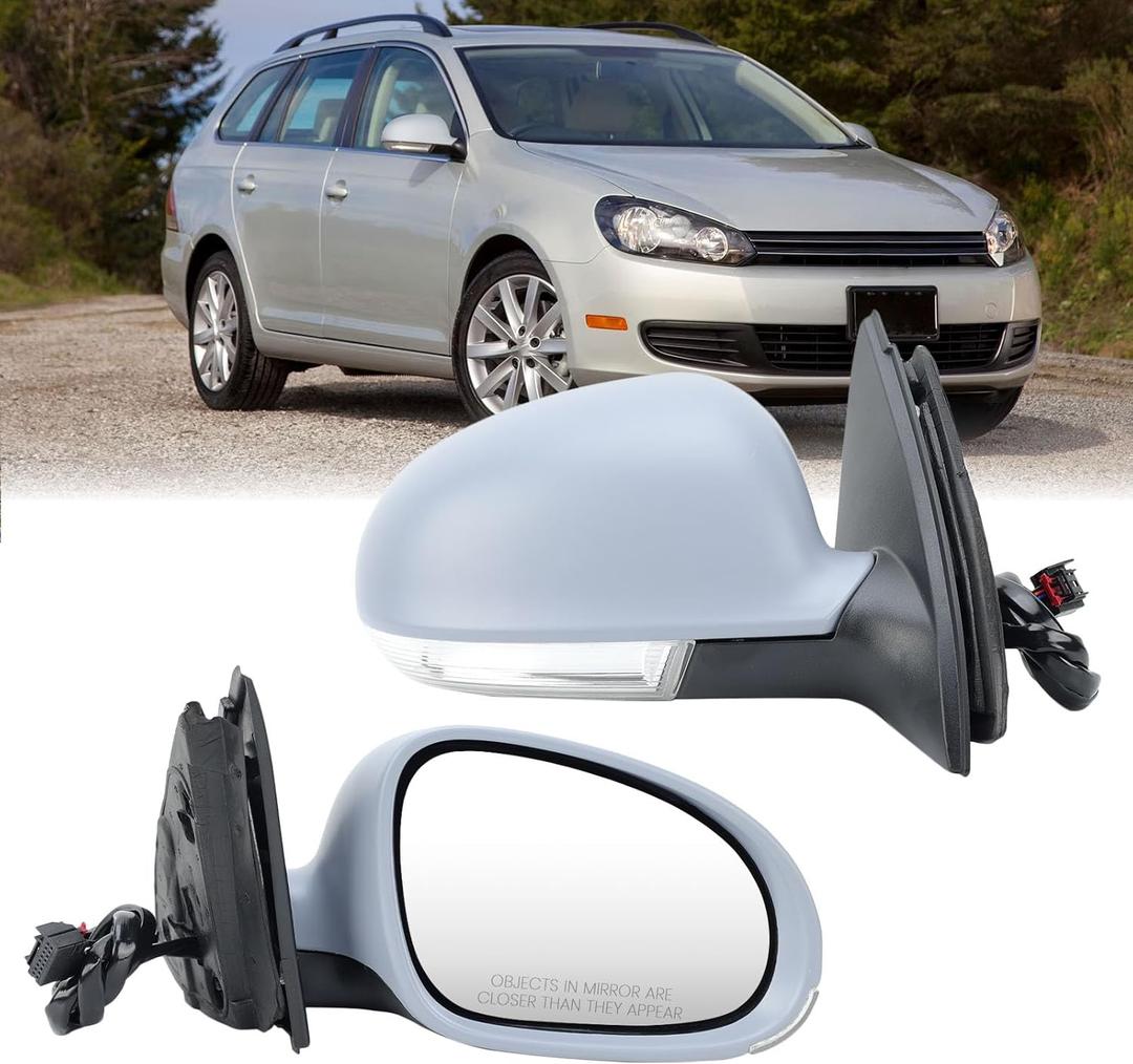 Right Passenger Paintable Gray Side Mirror Compatible with Volkswagen Jetta 2005-2010 Heated with Turn Signal Indicator Power Glass Manual Folding Paint To Match Gray Replace # 1K1 857 508 DB 9B9