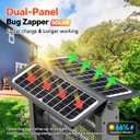 Solar Bug Zapper Outdoor Dual Solar Panel, 4500V Mosquito Zapper Waterproof | IPX5 Waterproof, Auto/Off, Solar Power, USB C Charging, Attract All Types Of Flying Insects, Easy to Maintain, Backyard Ideal