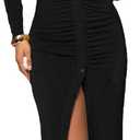 YouSexy Women's Sexy Button Down Ruched Stretchy Maxi Dress Long Sleeve Party Club Long Dresses (Black) S