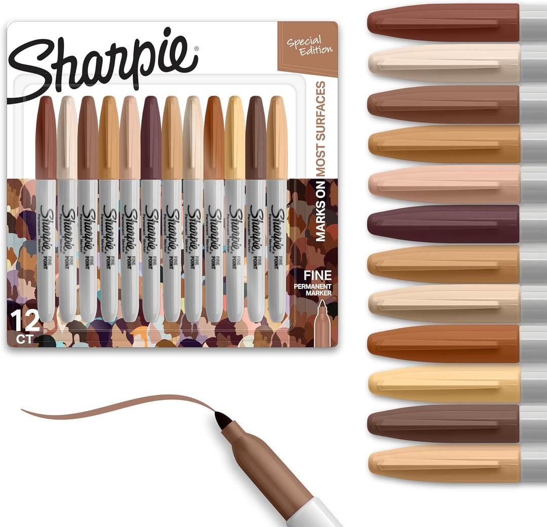 Sharpie Permanent Markers, Special Edition Portrait Colors, Fine Point, 12 Count - Assorted Skin Tone Shades