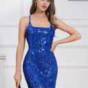 Women's Spaghetti Straps Sparkly Sequins Bodycon Mini Dress Party Nightclub, Large
