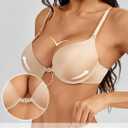 Front Closure Bra Push Up Plunge V Front Clasp Bras Padded Add Cup Demi Underwire Lift T Shirt Smooth Bralette (Beige, 36B)