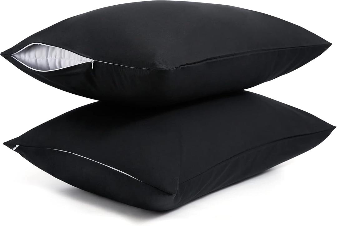 Cotton Pillow Protectors/Cases Queen Size with Zipper 2 Pack Black Color,Cooling & Breathable Bed Pillow Protectors Set of 2 Pillow Cases Cover (Queen Size 20" x 30")