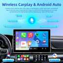 NHOPEEW Single Din 10 Inch Touchscreen Car Radio with Wireless Carplay and Android Auto - Detachable IPS Screen Car Stereo - Bluetooth/AM/FM/Mirror Link/SWC + 12leds Backup Camera & Microphone