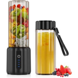 COKUNST Portable Blender - Small Smoothie & Shake Maker, 17 Oz (500ml) Personal Blender with 6 Blades, USB-C Rechargeable Mini Mixer with Extra Lid for Travel, Office, Gym (17oz, Black)