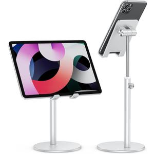 Cell Phone Stand, OMOTON Angle Height Adjustable Phone Stand, Aluminum Desktop Phone Holder Dock Stand for Desk, Compatible with iPhone 13/Mini/Pro/Max, All Smartphones and Tablets(4-11''), Sliver (Silver)