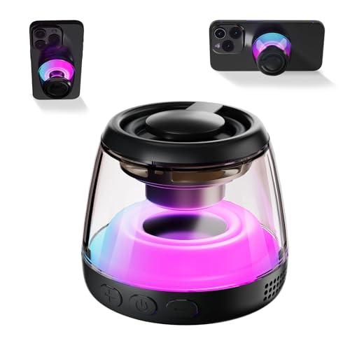 aipidmaga Magnetic Bluetooth Speaker,Wireless Induction Bluetooth Speaker,Mini Portable Cell Phone Stand for iPhone, Lanyard & RGB Night Light,or Home,Outdoors,Pool,Gift (Black-1PCS)