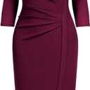 AISIZE Women's Retro 3/4 Sleeve Ruched Elegant Business Pencil Sheath Dress (L)