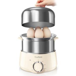 Hard Boiled Egg Cooker  CACHOO 14Egg Rapid Stainless Steel Egg Boiler with 30Min Timer & Auto Shut Off, Compact Electric Vegetable Steamer for Cooking, Dishwasher Safe, Beige