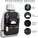 2 Pack PU Leather Premium Car SeatBack Organizer Travel Accessories Kick mats Back seat Protector and Cup Holder Holder Universal Use Seat Covers (25×19 in)