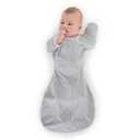 SwaddleDesigns Transitional Swaddle Sack, Arms Up Half-Length Sleeves & Mitten Cuffs, Swaddle for Newborn Transition to Baby Sleep Sack Wearable Blanket, 0-3 Month, 6-14 lb, Gray with Striped Trim (Small (6-14 Pound), Heathered Gray, Stripe Trim)