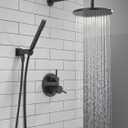Delta Modern 14 Series Round Rain Shower System Faucet Set, Rainfall Matte Black Shower Head and Handle Set, Valve Trim Kit, 10 Inch, Matte Black T342702-BL (Valve Not Included)