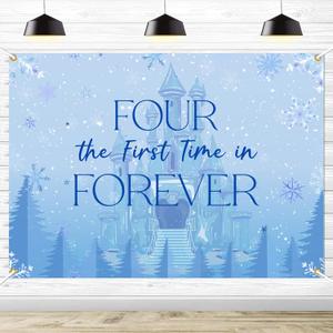Frozen Four The First Time in Forever Birthday Backdrop Frozen 4th Birthday Party Decorations Kids 4th Birthday Party Photo Background, 7 * 5Ft