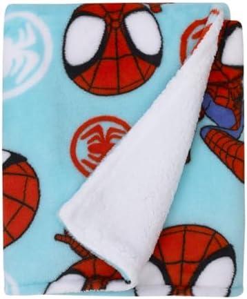 Marvel Spidey Light Blue, Red and White Super Soft Sherpa Toddler Blanket
